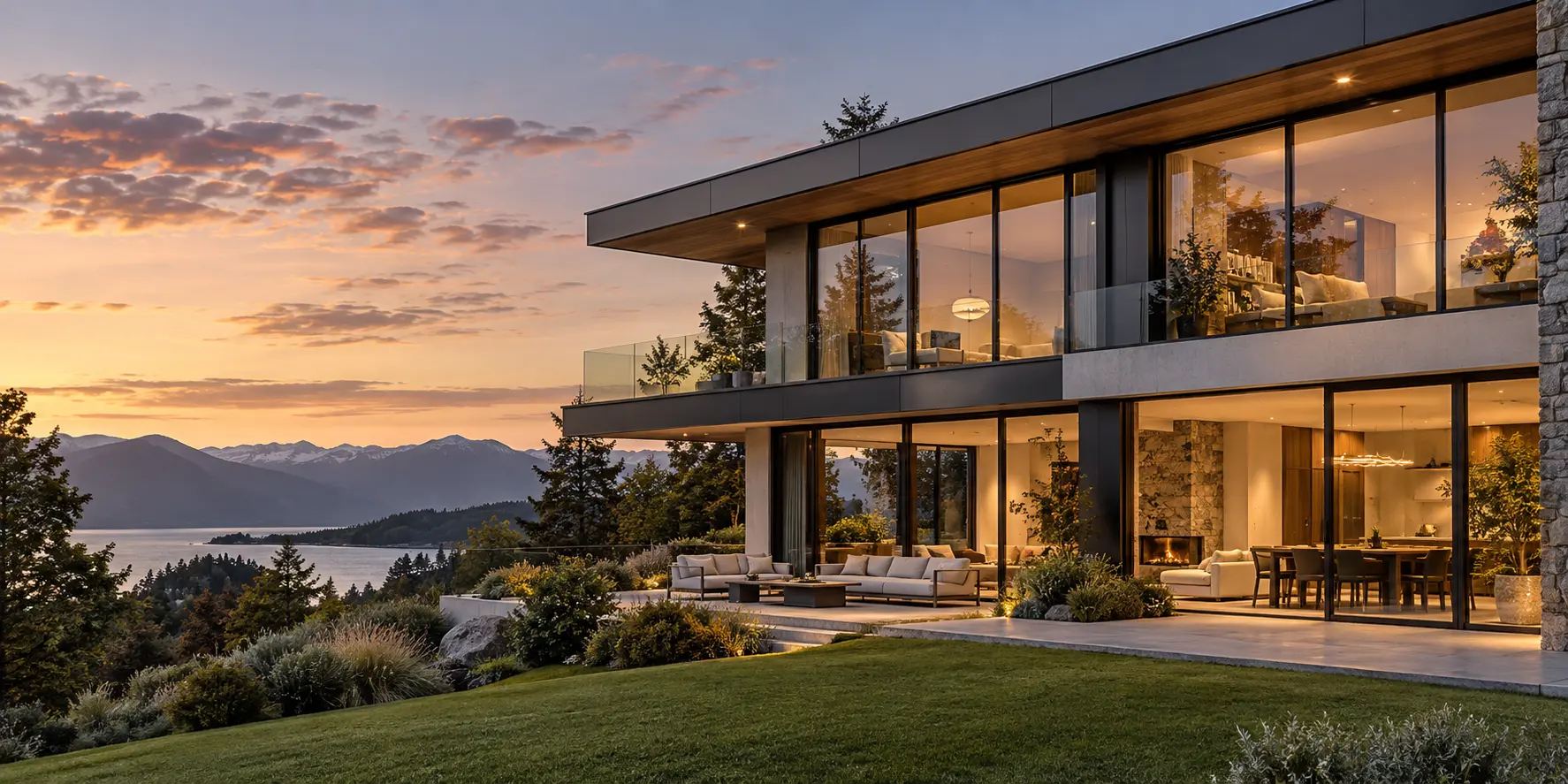 Imagen referencial de una casa contemporánea con grandes ventanas y puertas de vidrio